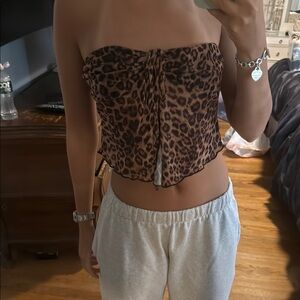 Emory Park Brown Black Strapless Crop Top